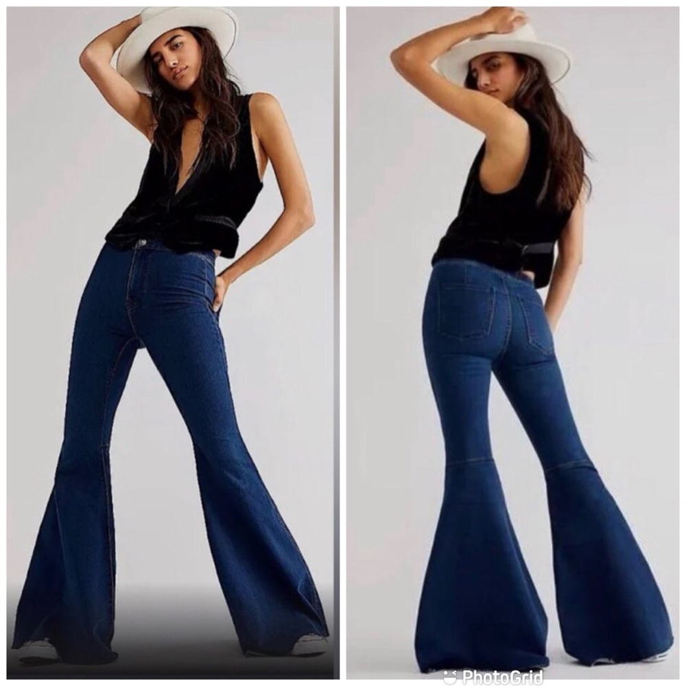 WE THE FREE Just Float On Super Flare Jeans Size 24 High Rise Bell Bottoms‎ New